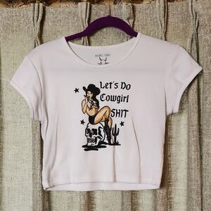 White Cowgirl Graphic Crop Top
